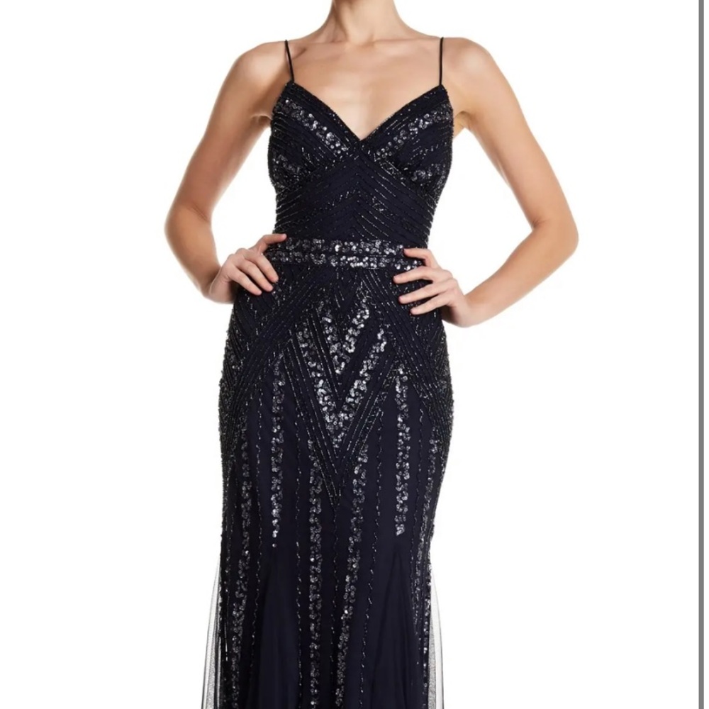Marina embellished v-neck navy gown